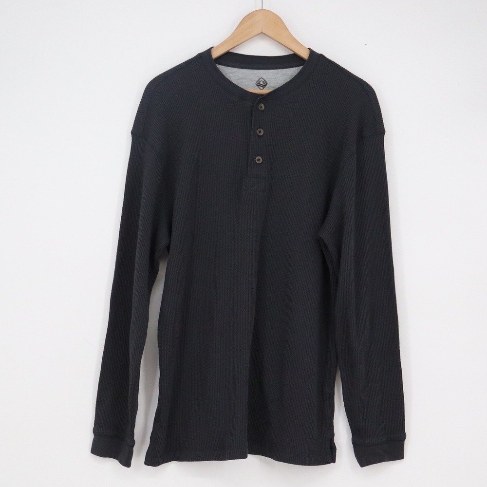 Alpine Lakes Mens XL Charcoal Grey Waffle Knit Long Sleeve Henley Shirt